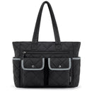 Black Women's Multi - Pocket Tote Bag - Large Quilted Travel Handbag for Work, Gym, and More - RnR Galore