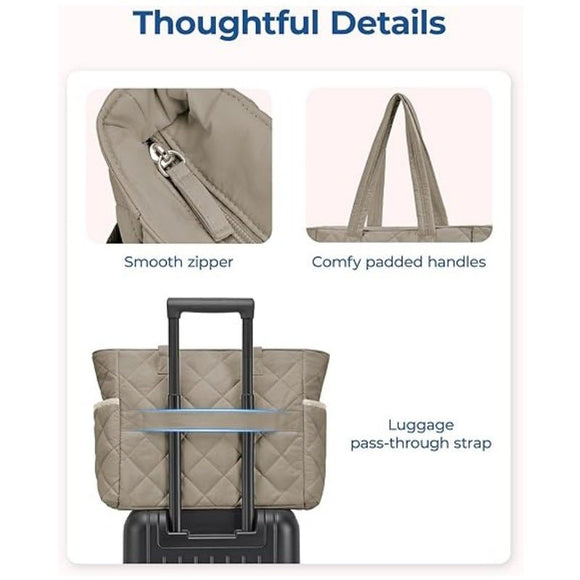 Black Women's Multi - Pocket Tote Bag - Large Quilted Travel Handbag for Work, Gym, and More - RnR Galore
