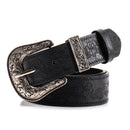 Black Women's Western Style Embossed Belt 2 Pack Vintage PU Leather Waistband with Antique Silver Buckle for Jeans and Dresses Y2K Fashion - RnR Galore