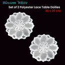 Blossom White Set of 2 Polyester Lace Table Doilies 36 cm Diameter - RnR Galore