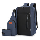 Blue 3 Piece Mens Backpack Set with Sling Bag and Pouch USB Charging Port Large Capacity Laptop Daypack Water Resistant Business Travel School Bag - RnR Galore