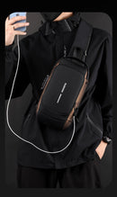 Blue and Brown Men's Anti - Theft Crossbody Sling Bag with USB Charging Port & Combination Lock - RnR Galore