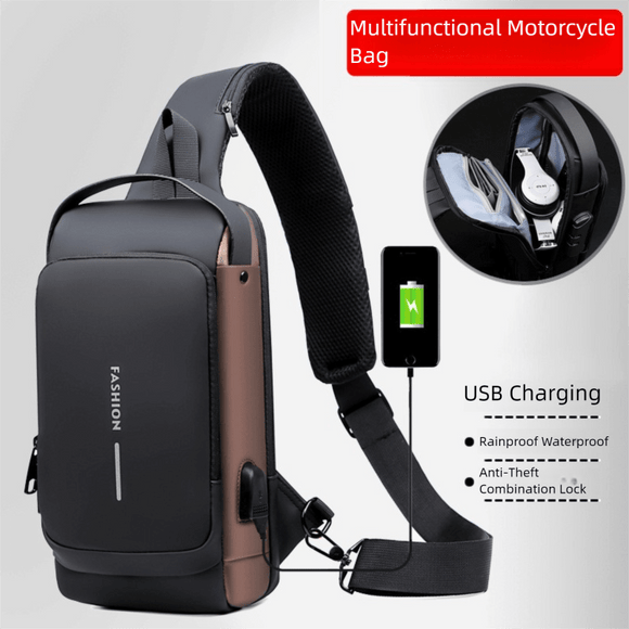 Blue and Brown Men's Anti - Theft Crossbody Sling Bag with USB Charging Port & Combination Lock - RnR Galore