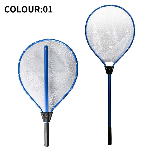 Blue High Strength Large Landing Net - Fishing Net with Long Foldable Handle and Soft Rubber Netting, Dip Net for Fishing, Ideal for Boat, Pier, River Angling - RnR Galore