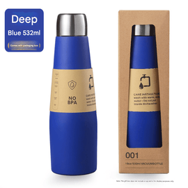Blue Premium 304 Stainless Steel Vacuum Insulated Water Bottle - 532ml Large Capacity Sports Flask with 12 - 24 Hour Thermal Retention, Leak - Proof Portable Travel Mug for Gym, Office, Car and Outdoor Activities - RnR Galore