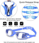 Blue Swim Goggles Set with Cap, Nose Clip, Earplugs & Case: Anti - Fog UV Protection for Men & Women - RnR Galore
