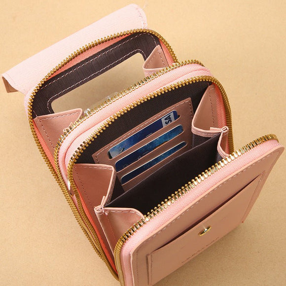 Blue Women's Cute Mini PU Leather Crossbody Phone Bag (19x12x4cm) - Touch Screen Window, Vertical Style - RnR Galore