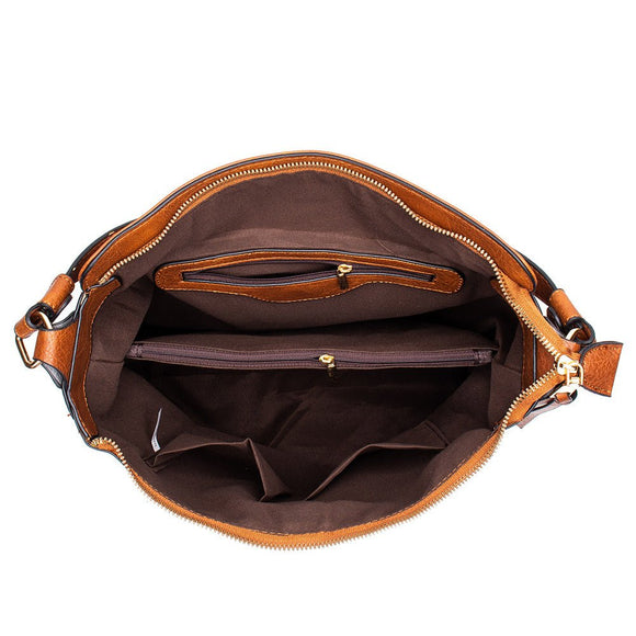Blue Womens Soft PU Leather Hobo Bag - Large Casual Tote Handbag with Adjustable Crossbody Strap - RnR Galore