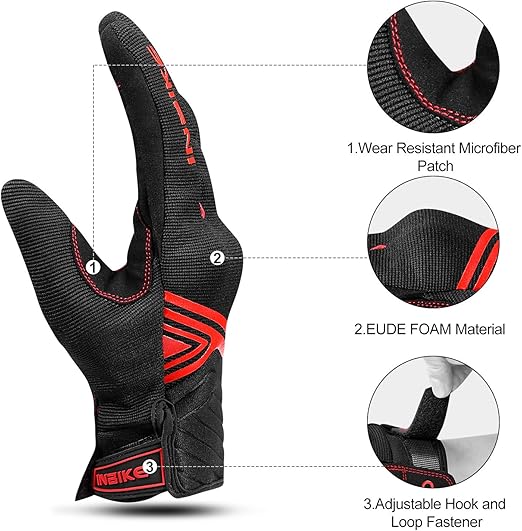 Breathable Mesh Motorcycle Gloves Touchscreen with TPR Palm Pad Hard Knuckle - Red - Large - RnR Galore