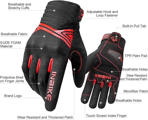 Breathable Mesh Motorcycle Gloves Touchscreen with TPR Palm Pad Hard Knuckle - Red - Large - RnR Galore