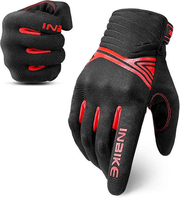 Breathable Mesh Motorcycle Gloves Touchscreen with TPR Palm Pad Hard Knuckle - Red - Small - RnR Galore