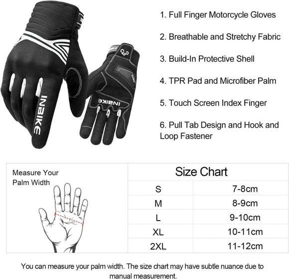 Breathable Mesh Motorcycle Gloves Touchscreen with TPR Palm Pad Hard Knuckle - White - XLarge - RnR Galore