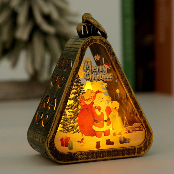 Bronze color Santa Claus Charming Christmas Scene Mini Lanterns (Set of 3) - Battery Operated LED Lights for a Cozy Holiday Glow - RnR Galore