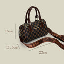 Brown checkered pattern Stylish PU Leather Boston Bag - Elegant Retro Single Shoulder Crossbody Handbag for Women - RnR Galore