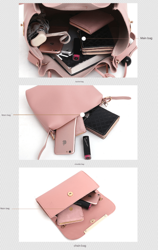 Brown Chic 3 - Piece Women's Handbag Set - PU Leather Tote, Crossbody Bag & Clutch Purse - RnR Galore