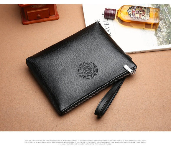 Brown Classic Men's PU Leather Clutch Bag - Slim Business Wristlet & Travel Pouch - RnR Galore