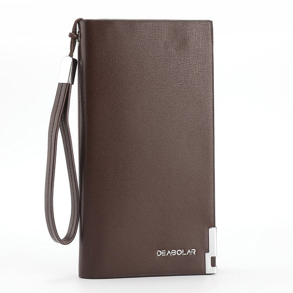 Brown Men's Business Casual Long Wallet Clutch - PU Leather Large Capacity Phone & Card Holder with Wrist Strap - RnR Galore