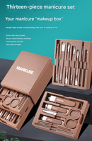Brown Premium 13 - in - 1 Manicure & Grooming Kit - Professional Carbon Steel Pedicure Set with Dual - Drawer Case & Mirror - RnR Galore