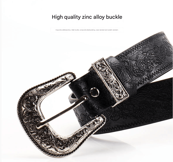 Brown Women's Western Style Embossed Belt 2 Pack Vintage PU Leather Waistband with Antique Silver Buckle for Jeans and Dresses Y2K Fashion - RnR Galore