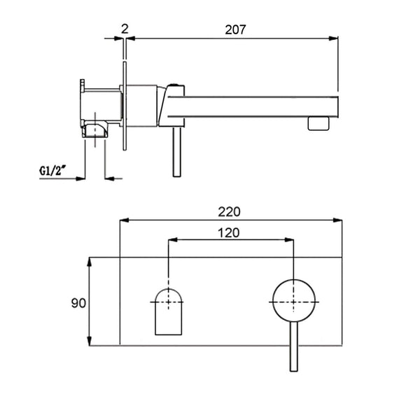 Brushed Nickel Round Wall Mounted Basin Vanity Mixer Bathtub Straight Spout Tap - RnR Galore