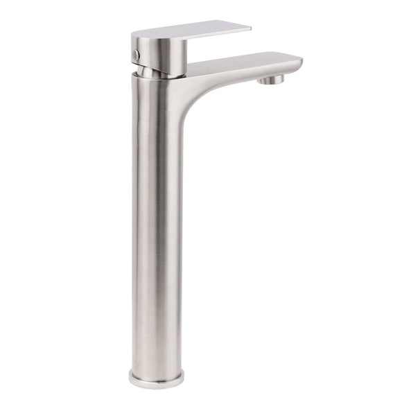 Brushed Nickel Rounded Edge Tall Basin Mixer Kitchen Vanity Faucet Tap Spout Set - RnR Galore