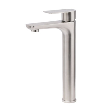 Brushed Nickel Rounded Edge Tall Basin Mixer Kitchen Vanity Faucet Tap Spout Set - RnR Galore