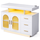 Buffet Sideboard Cabinet With RGB LED Light and Charging Station Console Coffee Bar White - RnR Galore