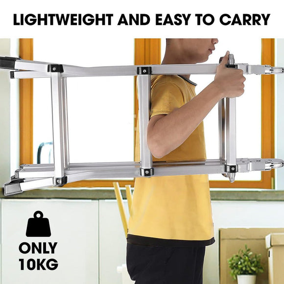 Bullet 2.9m Folding Aluminium Multipurpose Ladder, w/ Workshelf Platform, Spring Assisted Rapid Safety Lock Adjusters - RnR Galore