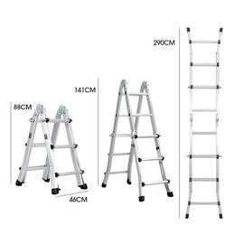 Bullet 2.9m Folding Aluminium Multipurpose Ladder, w/ Workshelf Platform, Spring Assisted Rapid Safety Lock Adjusters - RnR Galore