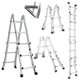 Bullet 2.9m Folding Aluminium Multipurpose Ladder, w/ Workshelf Platform, Spring Assisted Rapid Safety Lock Adjusters - RnR Galore