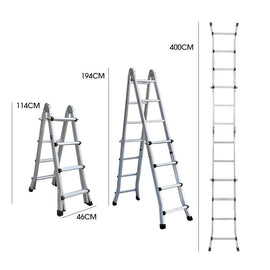 Bullet 4m Folding Aluminium Multipurpose Ladder, w/ Workshelf Platform, Spring Assisted Rapid Safety Lock Adjusters - RnR Galore