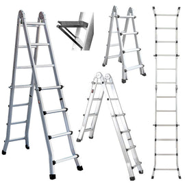 Bullet 4m Folding Aluminium Multipurpose Ladder, w/ Workshelf Platform, Spring Assisted Rapid Safety Lock Adjusters - RnR Galore