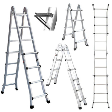 Bullet 4m Folding Aluminium Multipurpose Ladder, w/ Workshelf Platform, Spring Assisted Rapid Safety Lock Adjusters - RnR Galore