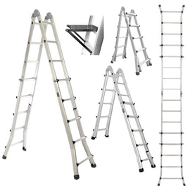 Bullet 5.1m Folding Aluminium Multipurpose Ladder, w/ Workshelf Platform, Spring Assisted Rapid Safety Lock Adjusters - RnR Galore