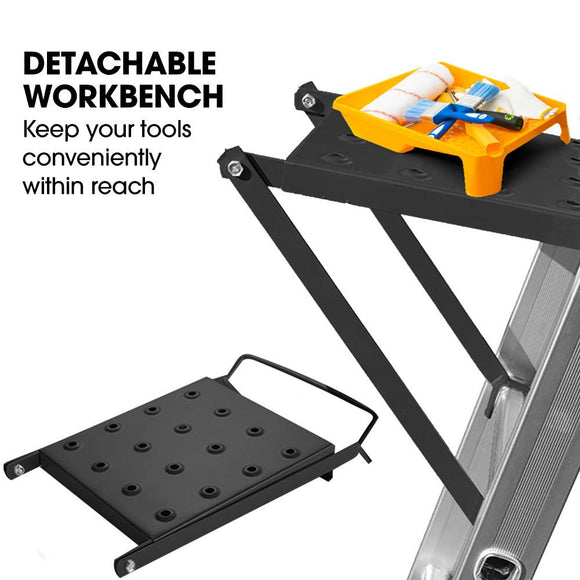 Bullet 5.1m Folding Aluminium Multipurpose Ladder, w/ Workshelf Platform, Spring Assisted Rapid Safety Lock Adjusters - RnR Galore