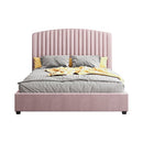 Camelia Double Size Bed Frame Pink Velvet Upholstery High Headboard Quality Slats Metal Structure - RnR Galore