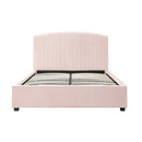 Camelia Double Size Bed Frame Pink Velvet Upholstery High Headboard Quality Slats Metal Structure - RnR Galore