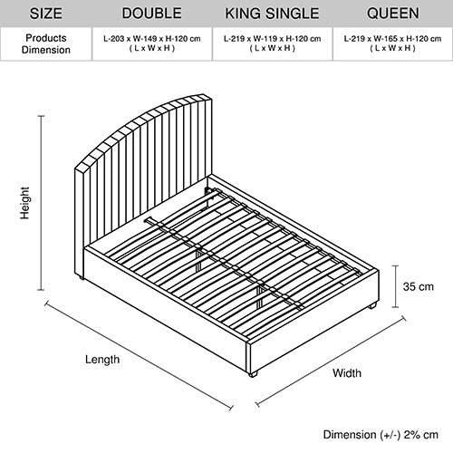 Camelia Double Size Bed Frame Pink Velvet Upholstery High Headboard Quality Slats Metal Structure - RnR Galore