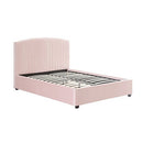 Camelia King Single Size Bed Frame Pink Velvet Upholstery High Headboard Quality Slats Metal Structure - RnR Galore