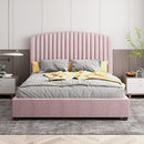 Camelia King Single Size Bed Frame Pink Velvet Upholstery High Headboard Quality Slats Metal Structure - RnR Galore