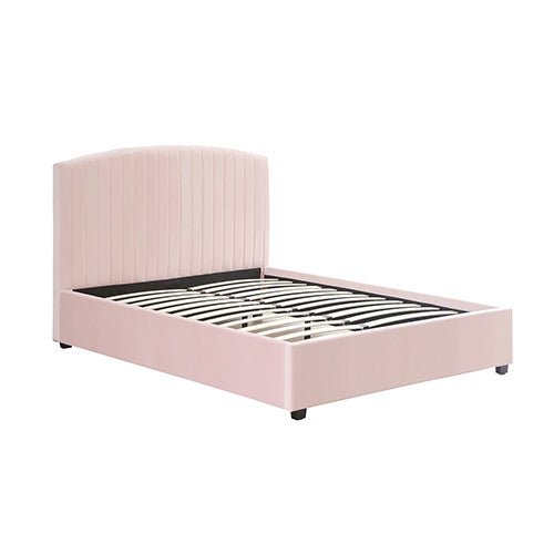 Camelia Queen Size Bed Frame Pink Velvet Upholstery High Headboard Quality Slats Metal Structure - RnR Galore