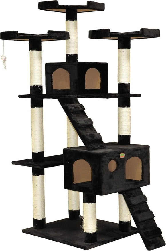 CARLA HOME 180cm Cat Tree Tower for Indoor Cats with Dual Condos, Plush Perches, Sisal Scratching Posts & Ramps for Kittens & Adult Cats (Black) - RnR Galore