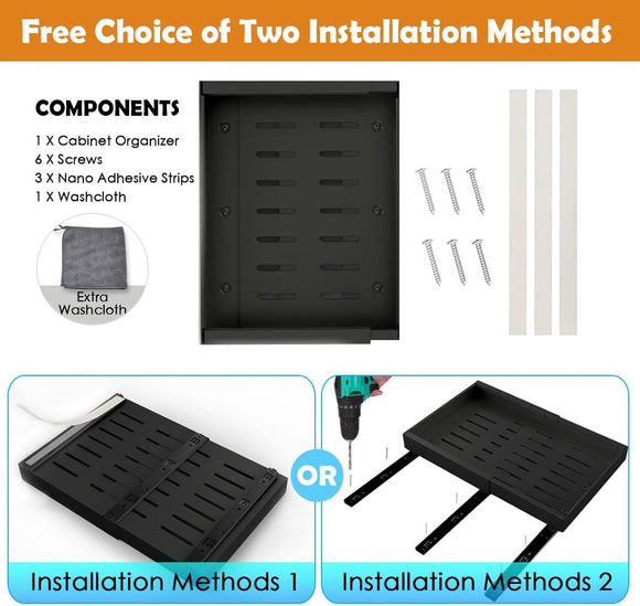 CARLA HOME 2 Pack Pull Out Cabinet Organizer Expandable for Cabinets with Adjustable Slide Out Shelves and Easy Installation (Black) - RnR Galore