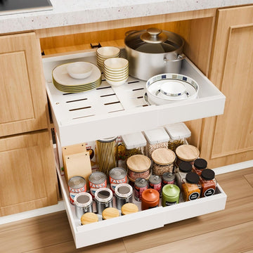CARLA HOME 2 Pack Pull Out Cabinet Organizer Expandable for Cabinets with Adjustable Slide Out Shelves and Easy Installation (White) - RnR Galore