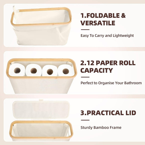 CARLA HOME 2 pack Toilet Paper Storage Basket Holds Up to 12 Rolls with Bamboo Lid and Handle for RV Closet (Black) - RnR Galore