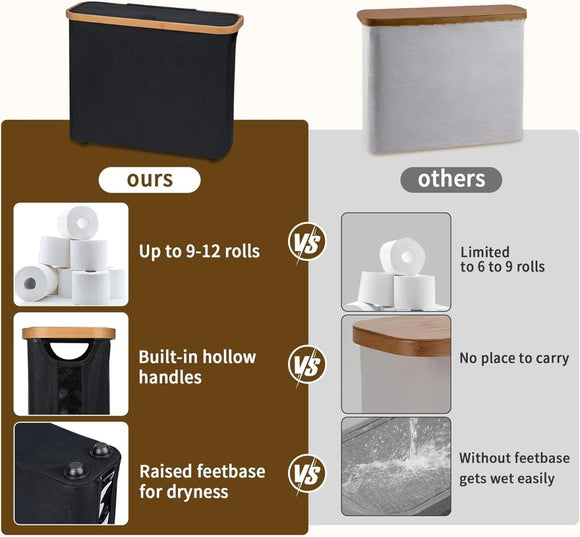 CARLA HOME 2 pack Toilet Paper Storage Basket Holds Up to 12 Rolls with Bamboo Lid and Handle for RV Closet (Black) - RnR Galore