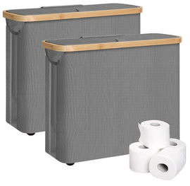 CARLA HOME 2 pack Toilet Paper Storage Basket Holds Up to 12 Rolls with Bamboo Lid and Handle for RV Closet (Grey) - RnR Galore