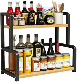 CARLA HOME 2 - Tier Wooden Kitchen Countertop Spice Rack for Storage of Condiments, Oils, Jars & Seasoning Bottles - RnR Galore