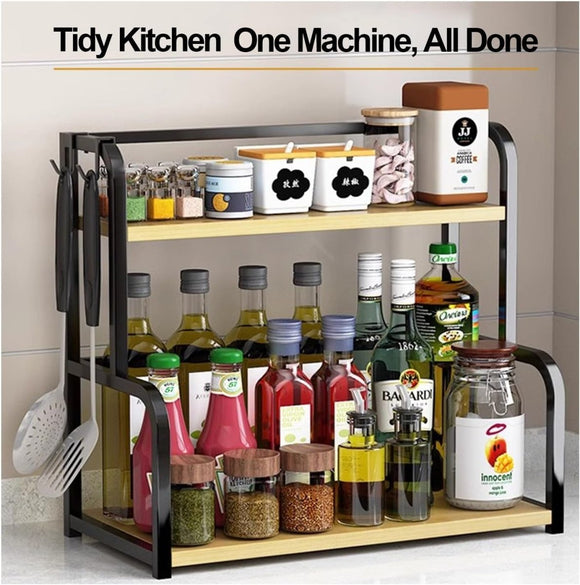 CARLA HOME 2 - Tier Wooden Kitchen Countertop Spice Rack for Storage of Condiments, Oils, Jars & Seasoning Bottles - RnR Galore
