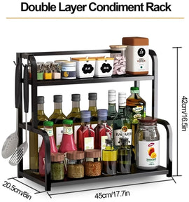 CARLA HOME 2 - Tier Wooden Kitchen Countertop Spice Rack for Storage of Condiments, Oils, Jars & Seasoning Bottles - RnR Galore